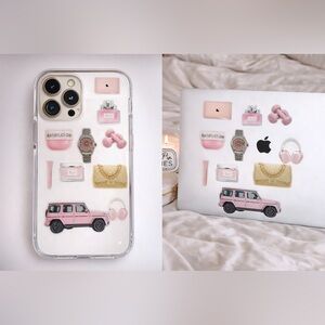 3D stickers for phone cases, trendy epoxy sticker set, Set of 10 Pink💕